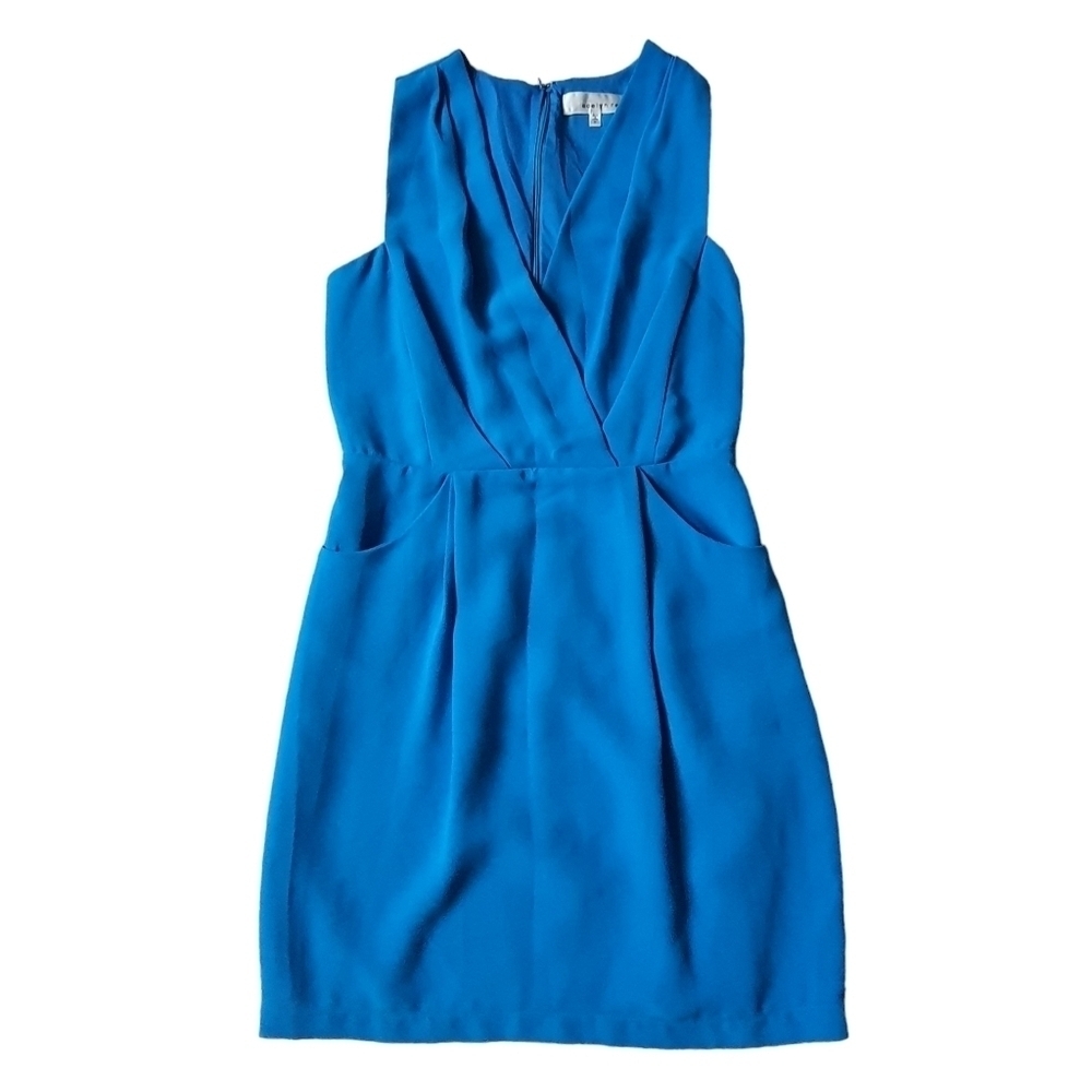Adelyn Rae Sleeveless Sheath Wrap Dress Vneck Pleated Pockets Blue Size M